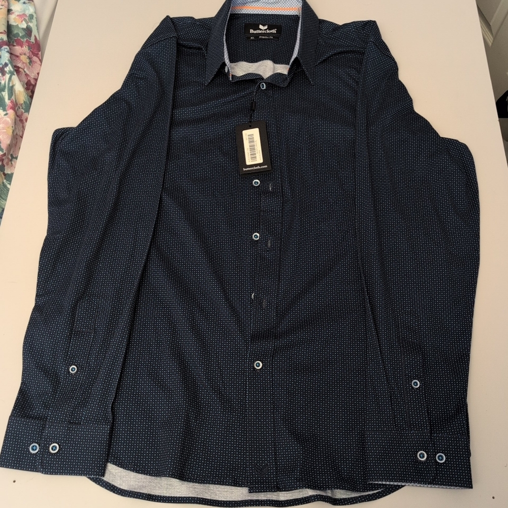 NWT Buttercloth Navy Blue Button-Up Shirt